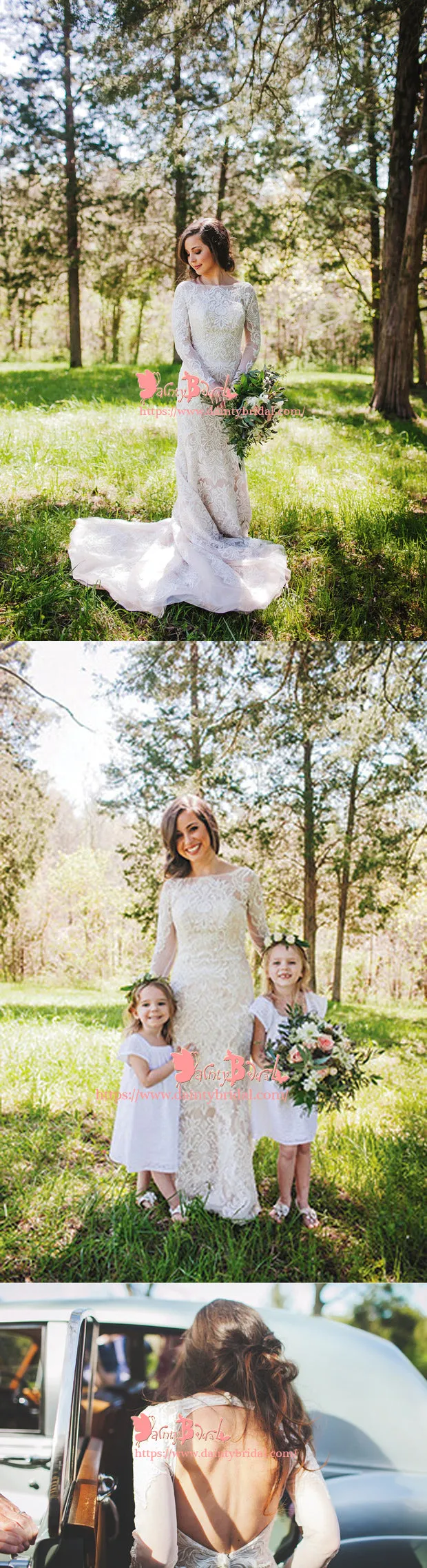 Open Back Mermaid Wedding Dress with Ivory Lace