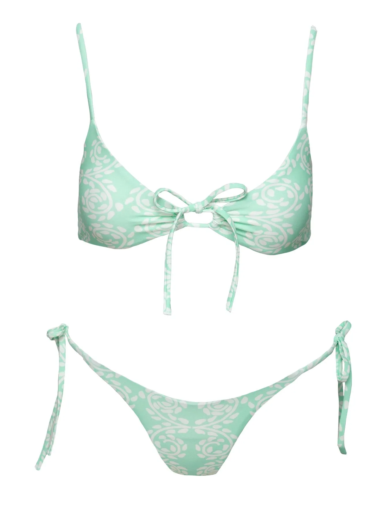 Janey Mint Swirl Tie Front Triangle Bikini Top