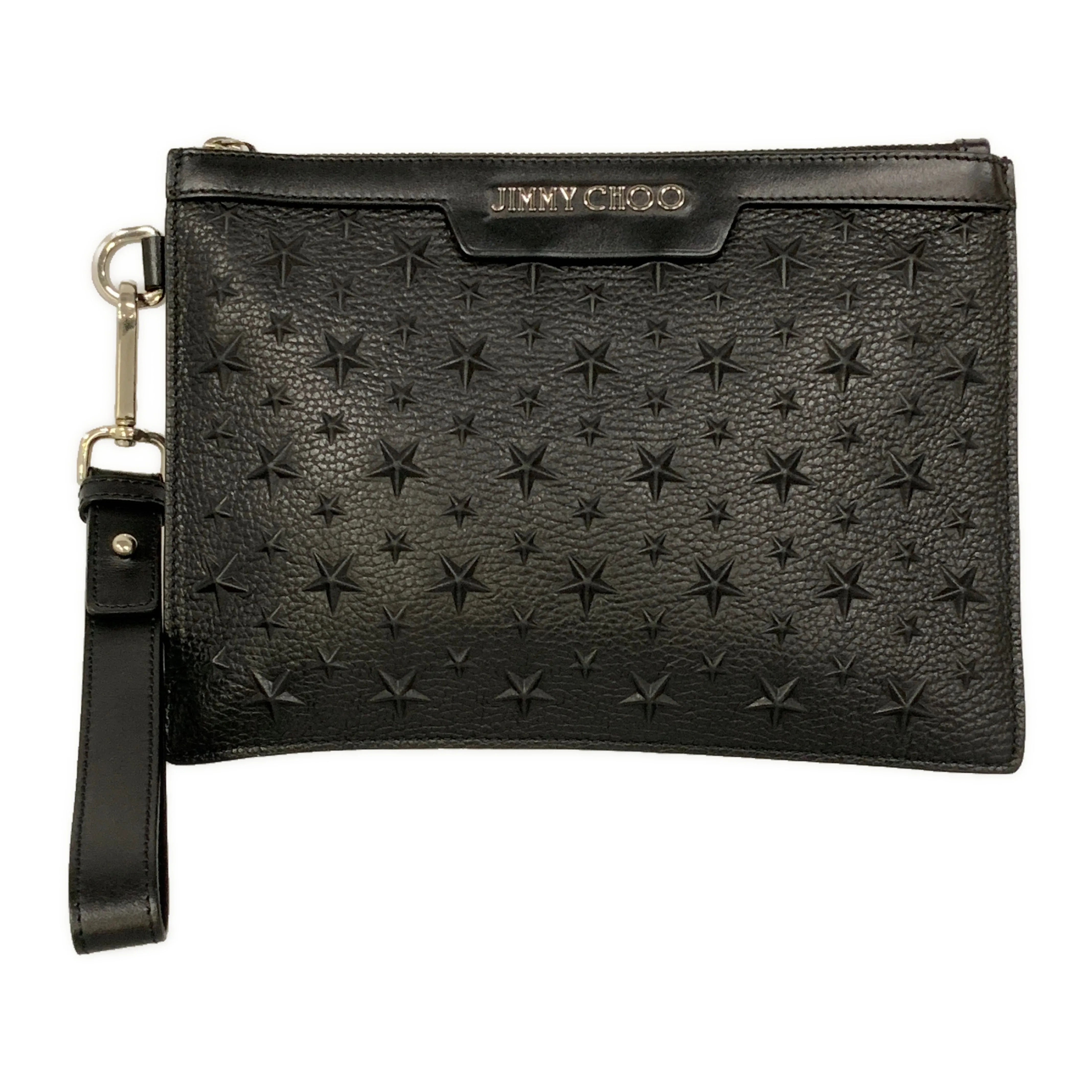 Black Leather All Over Print Clutch Bag by JIMMY CHOO