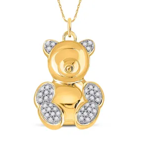 Keene Jewelers 10kt Yellow Gold Womens Round Diamond Bear Animal Pendant 1/10 Cttw