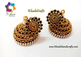 Silk Jhumkas With Stone Pachi Stud