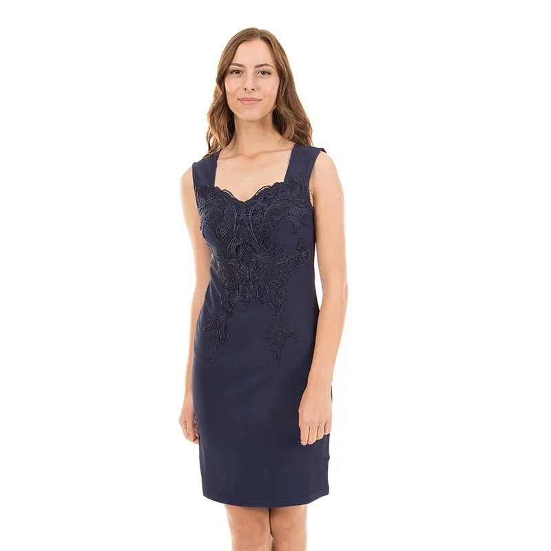 Women's Navy Shift Dress with Lace