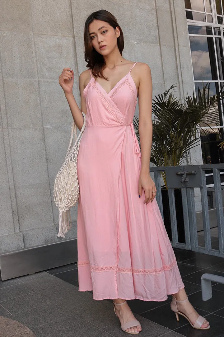 Flamingo Pink Lace Maxi Dress