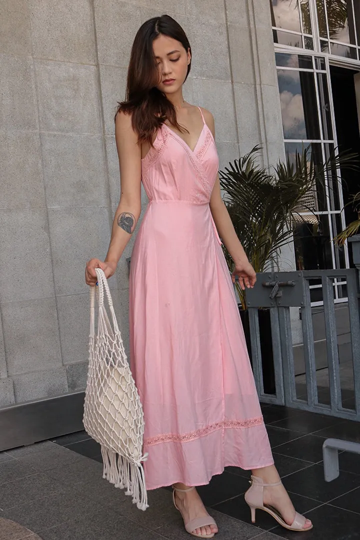 Flamingo Pink Lace Maxi Dress