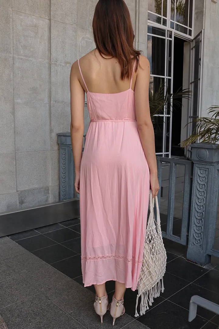 Flamingo Pink Lace Maxi Dress