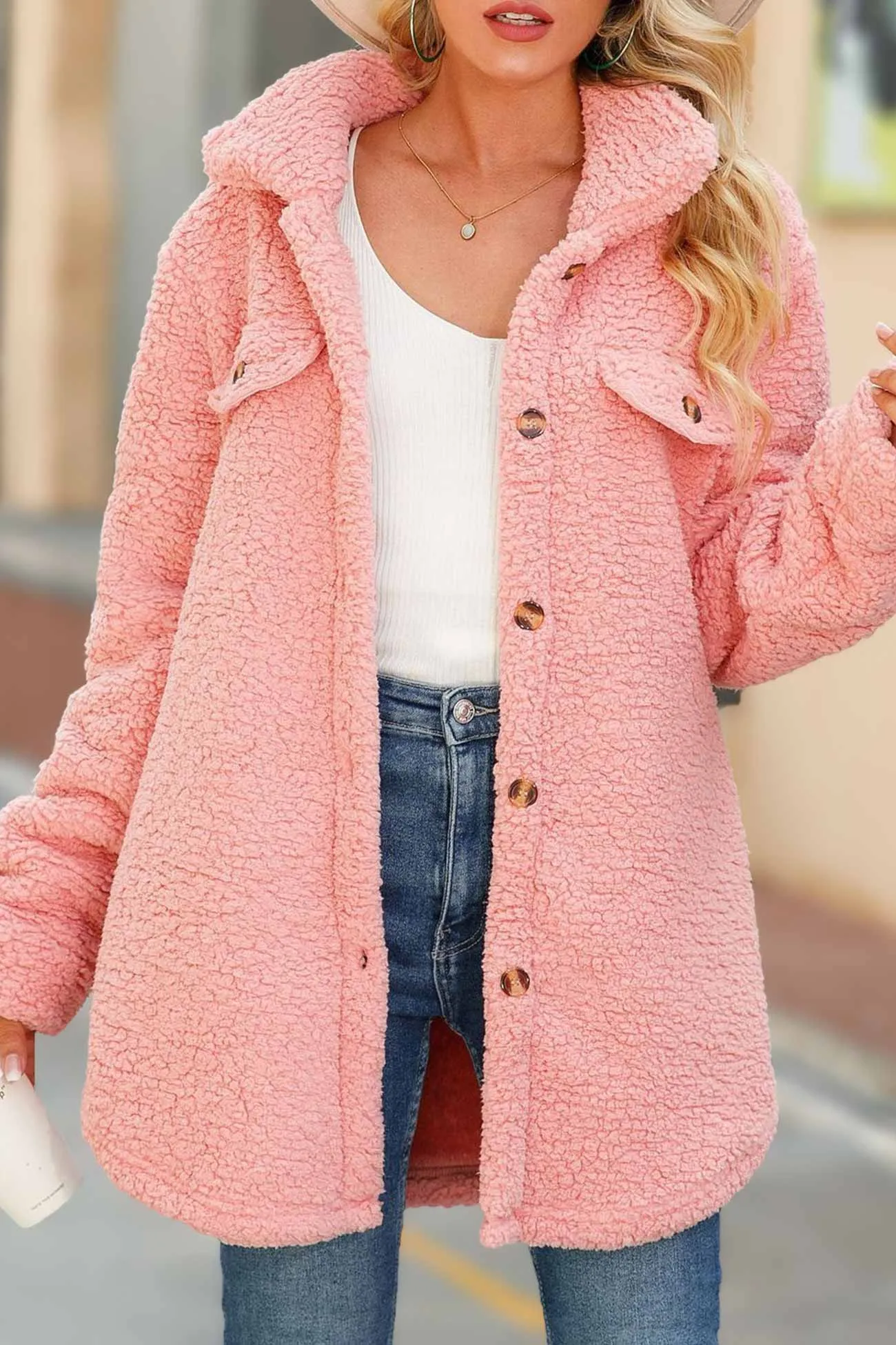 Lapel Solid Single-breasted Plush Coat