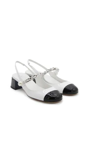 Classic White/Black Leather Slingback Pumps