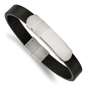 10mm Stainless Steel Black Leather I.D. Bracelet