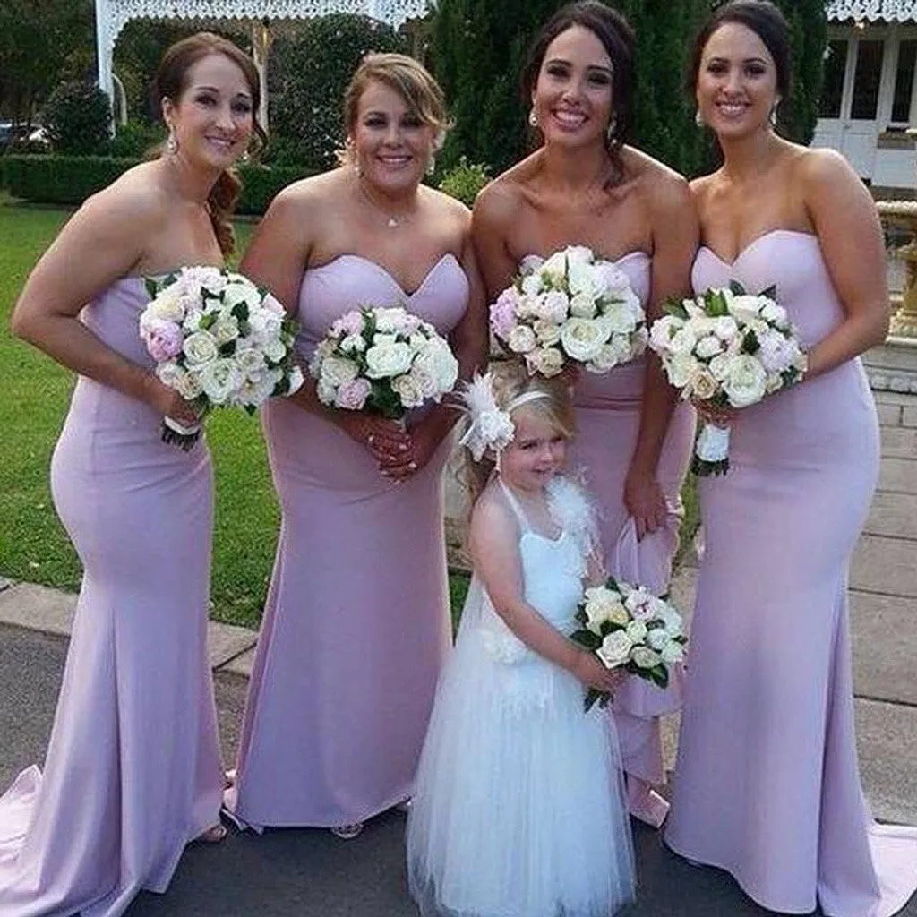 Affordable Lilac Strapless Mermaid Wedding Bridesmaid Gowns