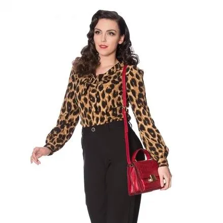 Fashionable Long Sleeve Blouse with Leopard Print and Front Tie