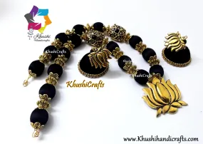 Black Silk Thread Jewelry with Lotus Pendant