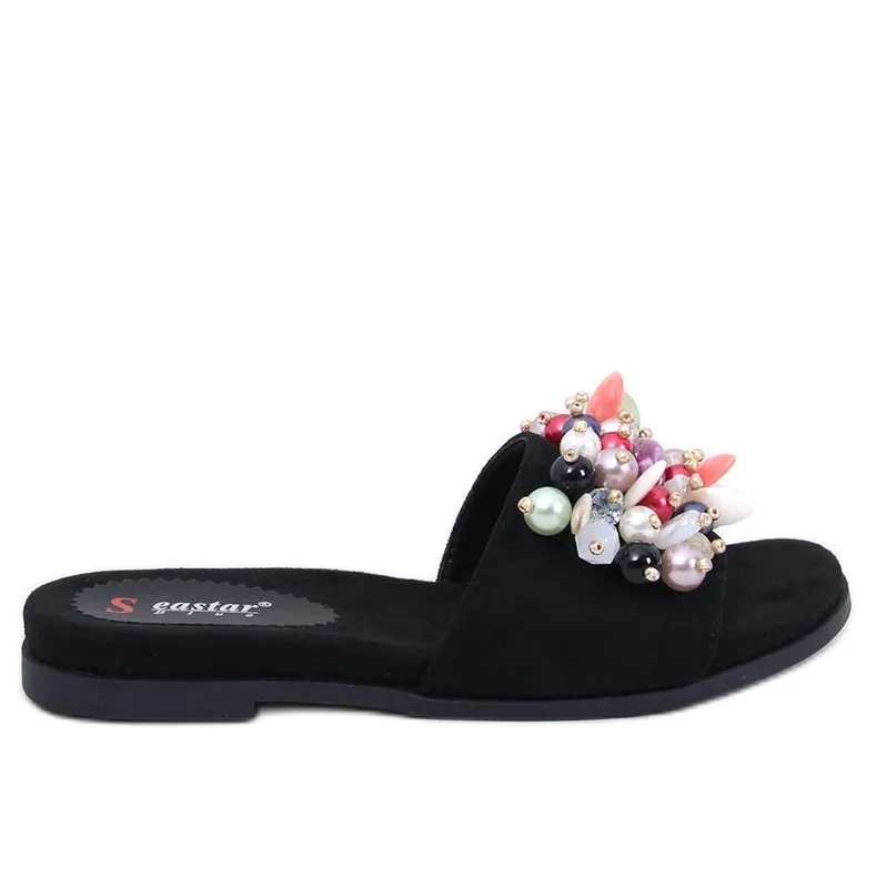 Lumsen Black flip-flops with colorful stones