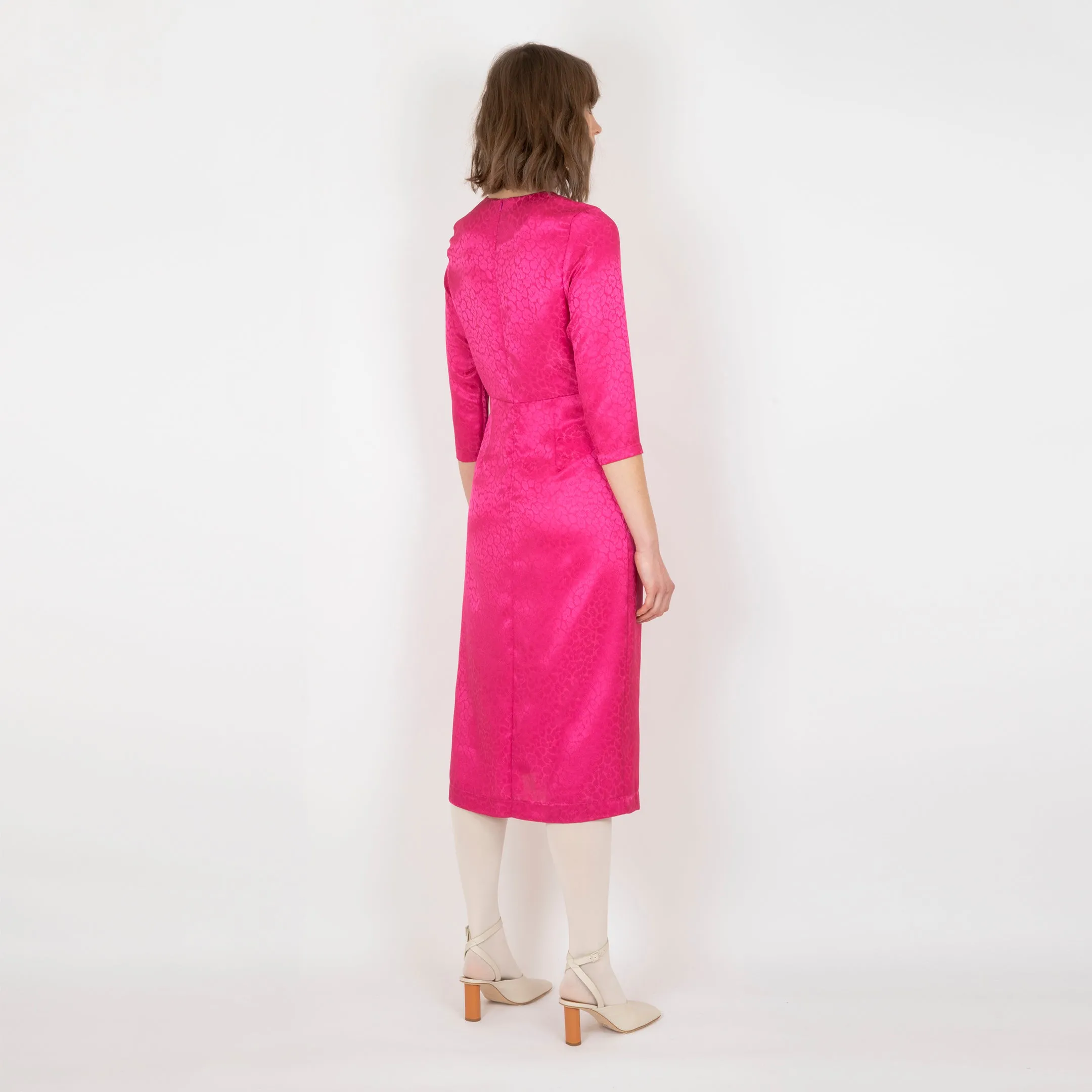 Stylish Magenta Midi Dress with Front Tie