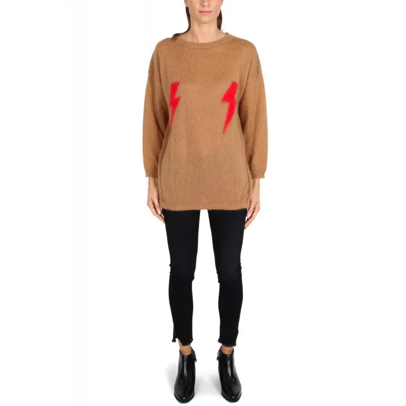 Long Crewneck Camel Lightning Top