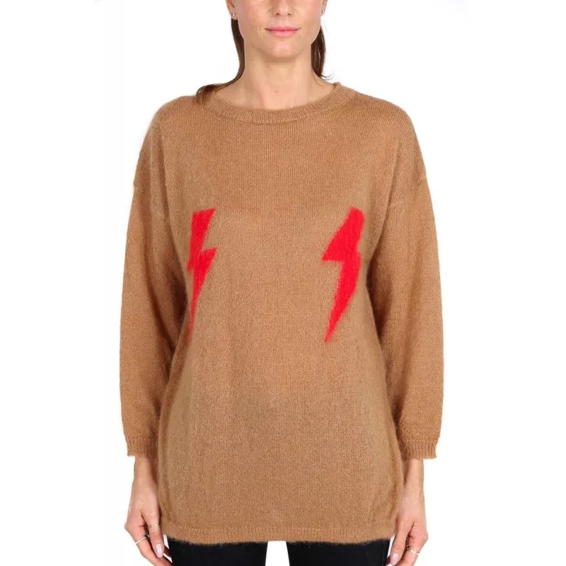 Long Crewneck Camel Lightning Top