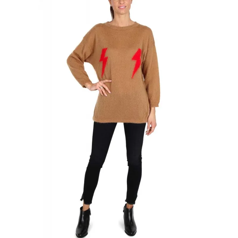 Long Crewneck Camel Lightning Top