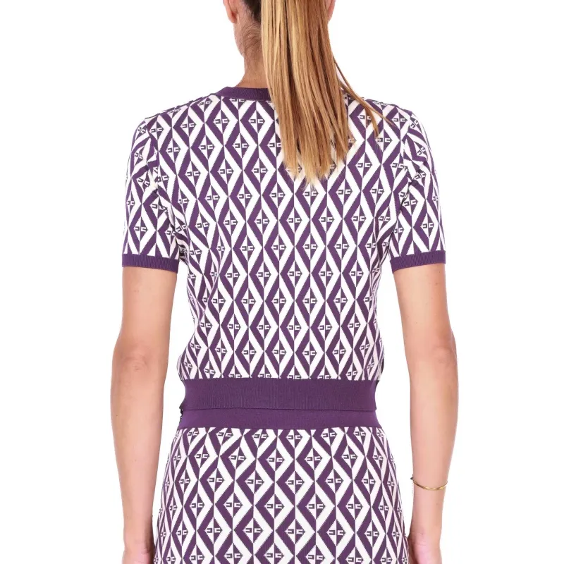 Short Sleeve Plum Diamond Patterned Top