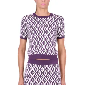 Short Sleeve Plum Diamond Patterned Top