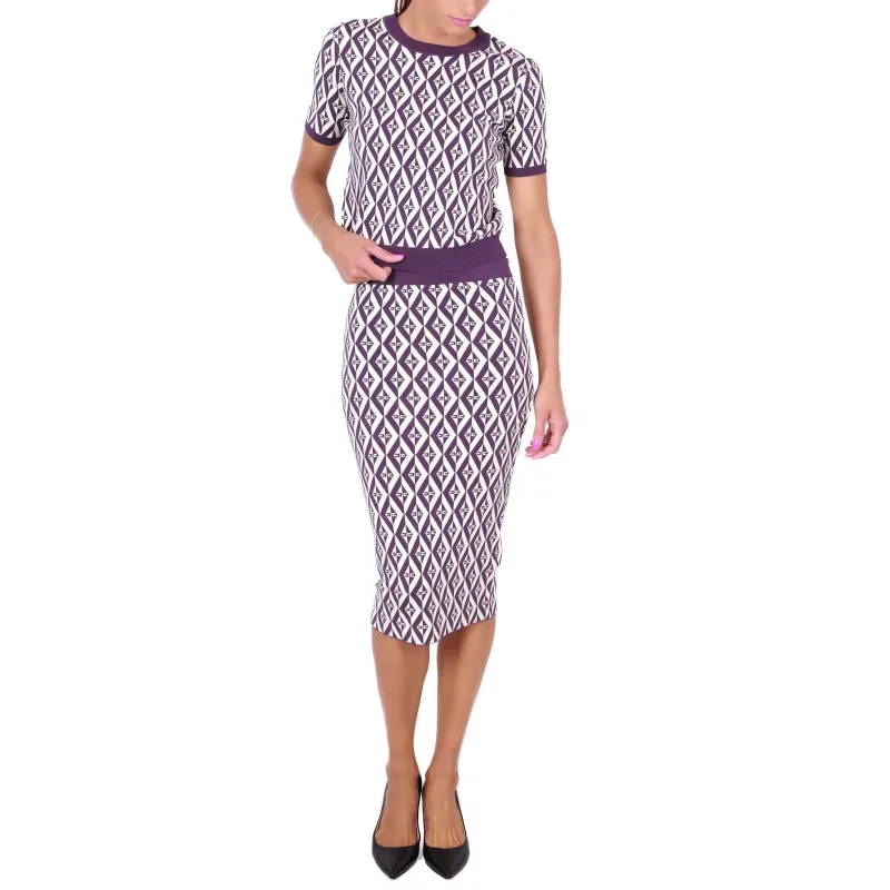 Short Sleeve Plum Diamond Patterned Top