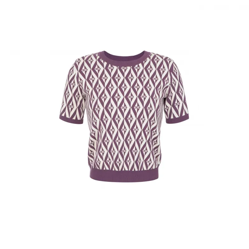 Short Sleeve Plum Diamond Patterned Top