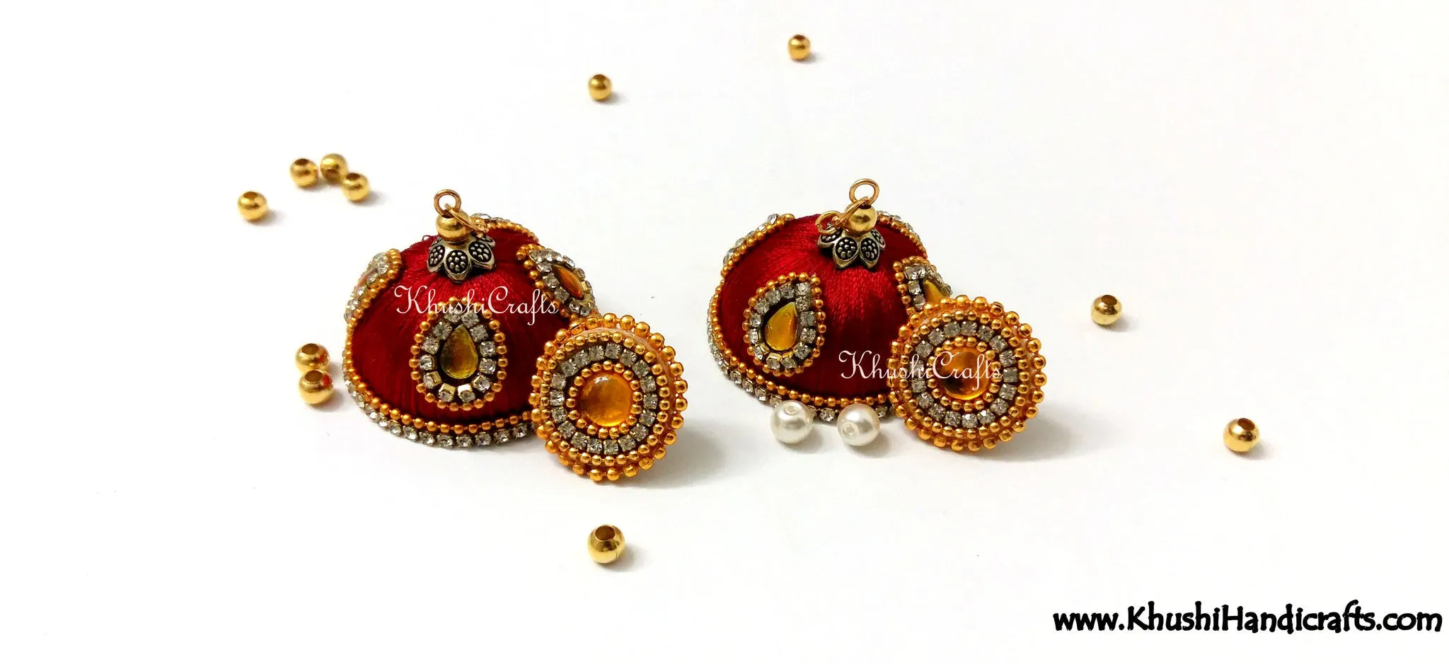 Maroon Designer Extra large Silk Jhumkas With Stud