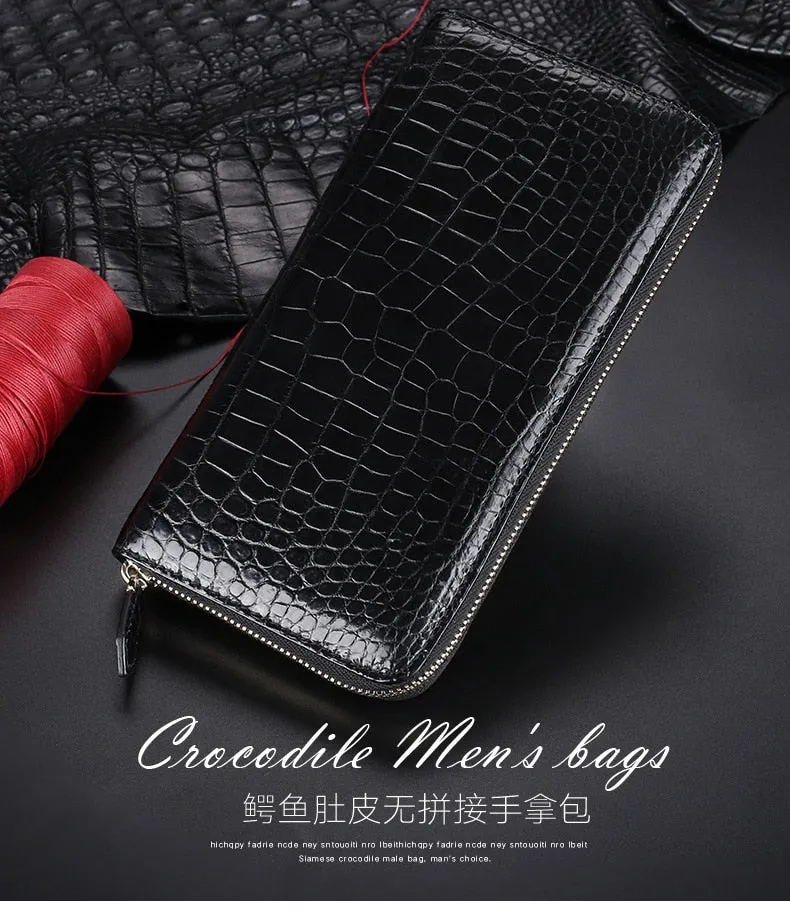 Luxury Crocodile Leather Men's Long Wallet Business Clutch