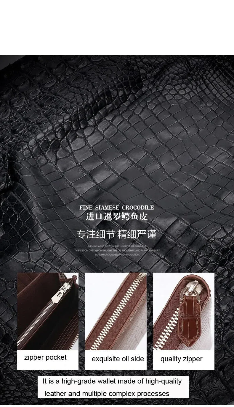 Luxury Crocodile Leather Men's Long Wallet Business Clutch