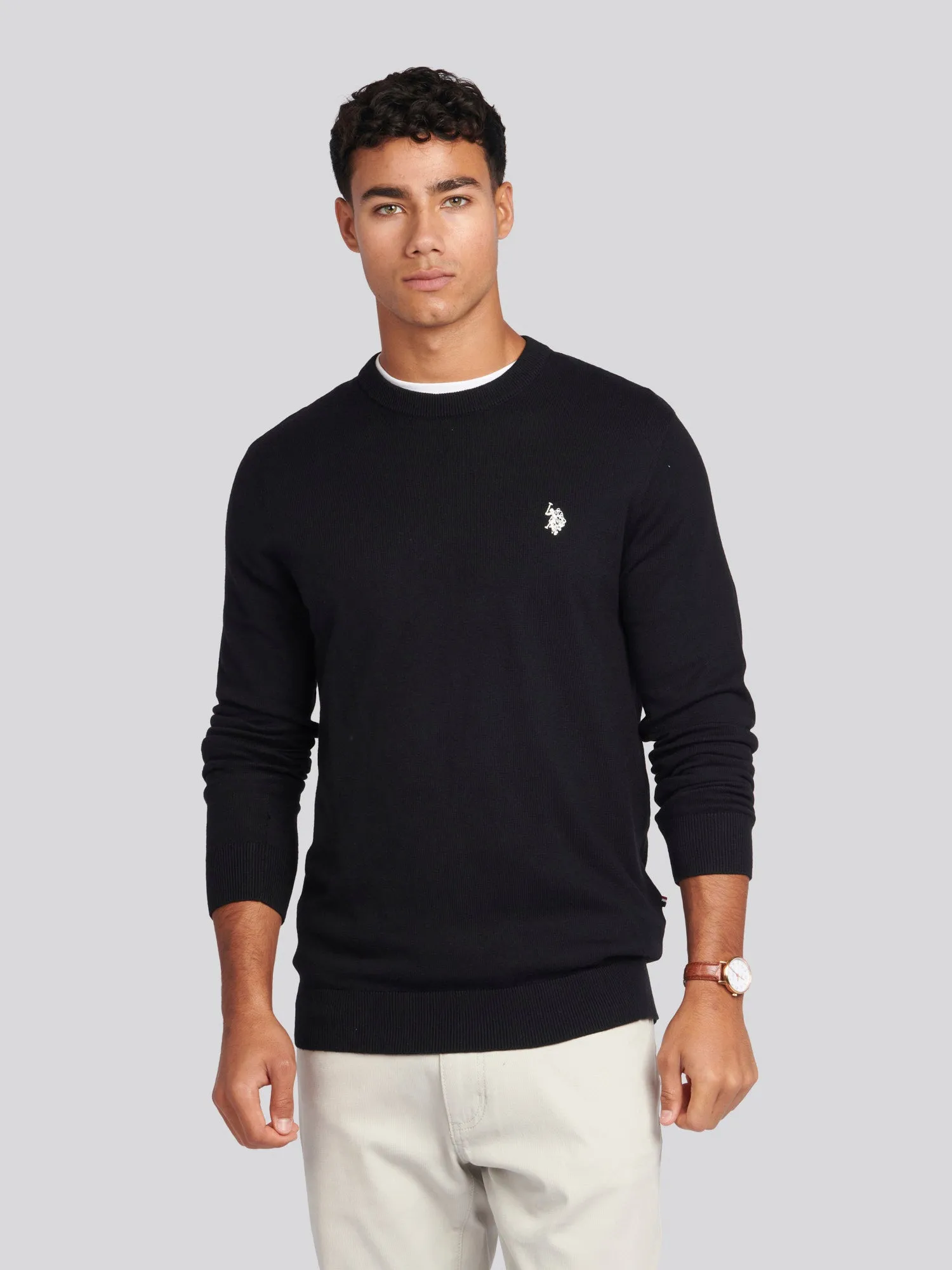 Mens Lightweight Crew Neck Jumper in Black Steeple Grey DHM