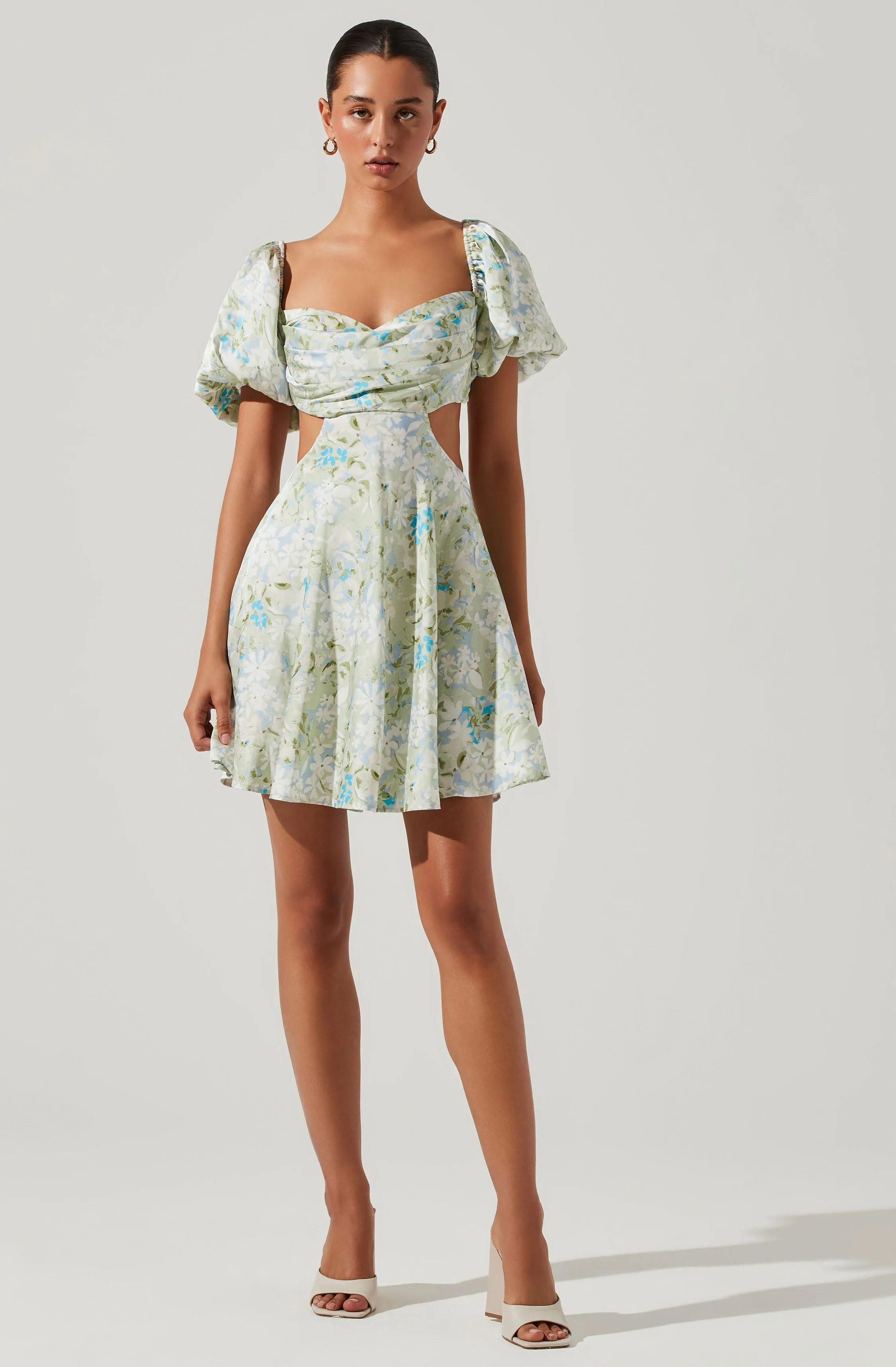 Mini Dress with Puff Sleeve and Floral Cutout - Clarita