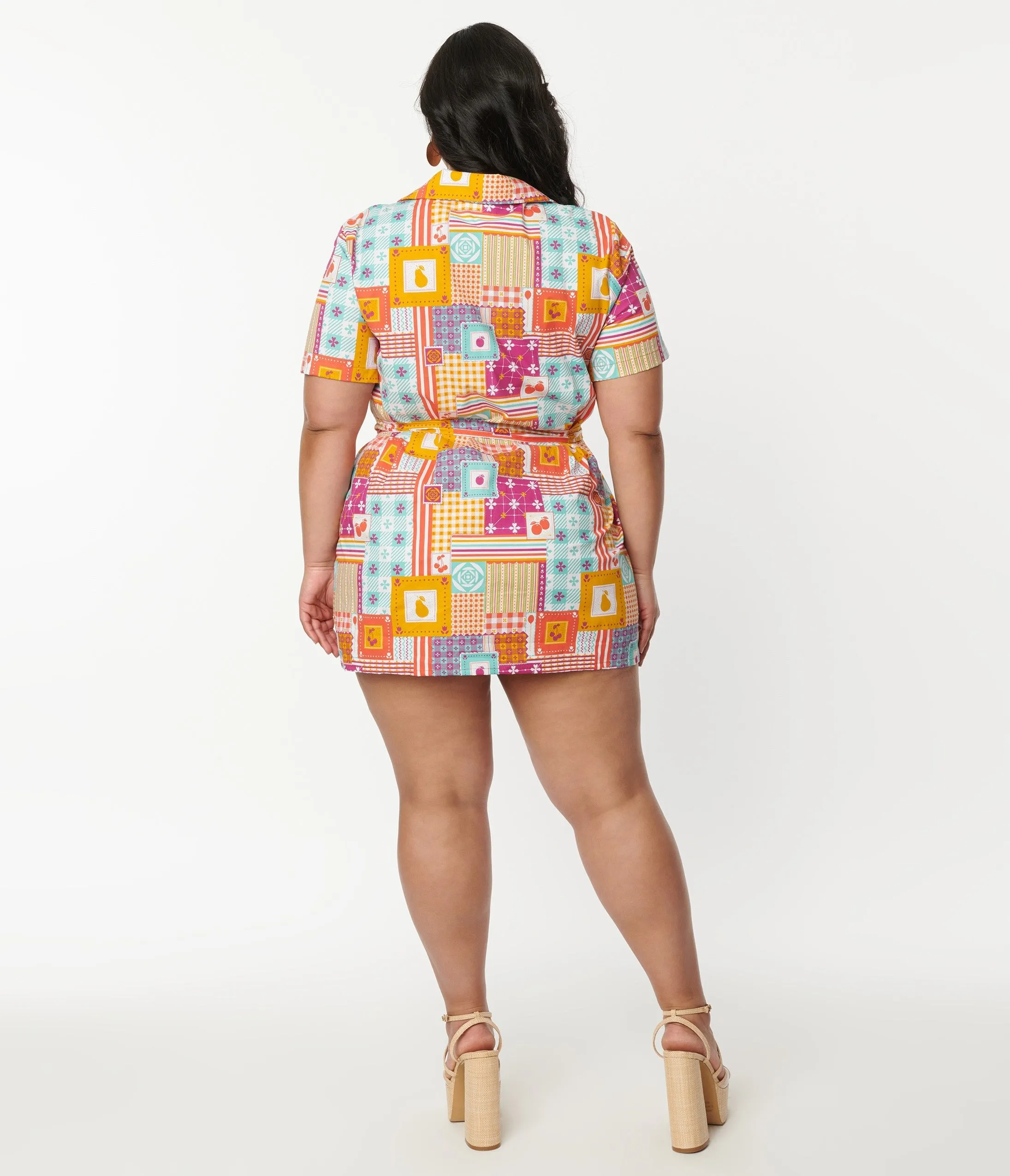 Patchwork Print Mini Dress with Multicolor Design