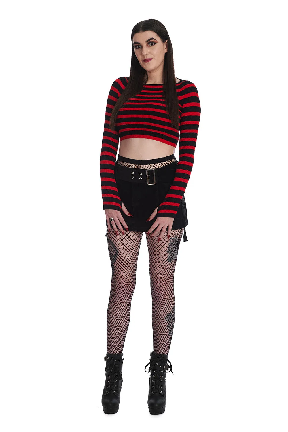 Red Frances Striped Long-Sleeve Crop