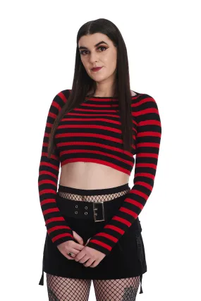 Red Frances Striped Long-Sleeve Crop