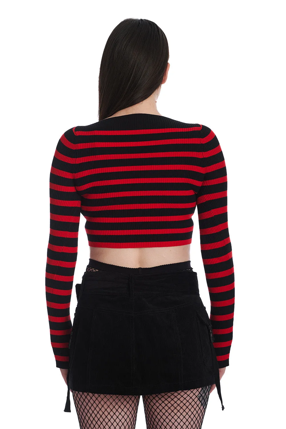 Red Frances Striped Long-Sleeve Crop