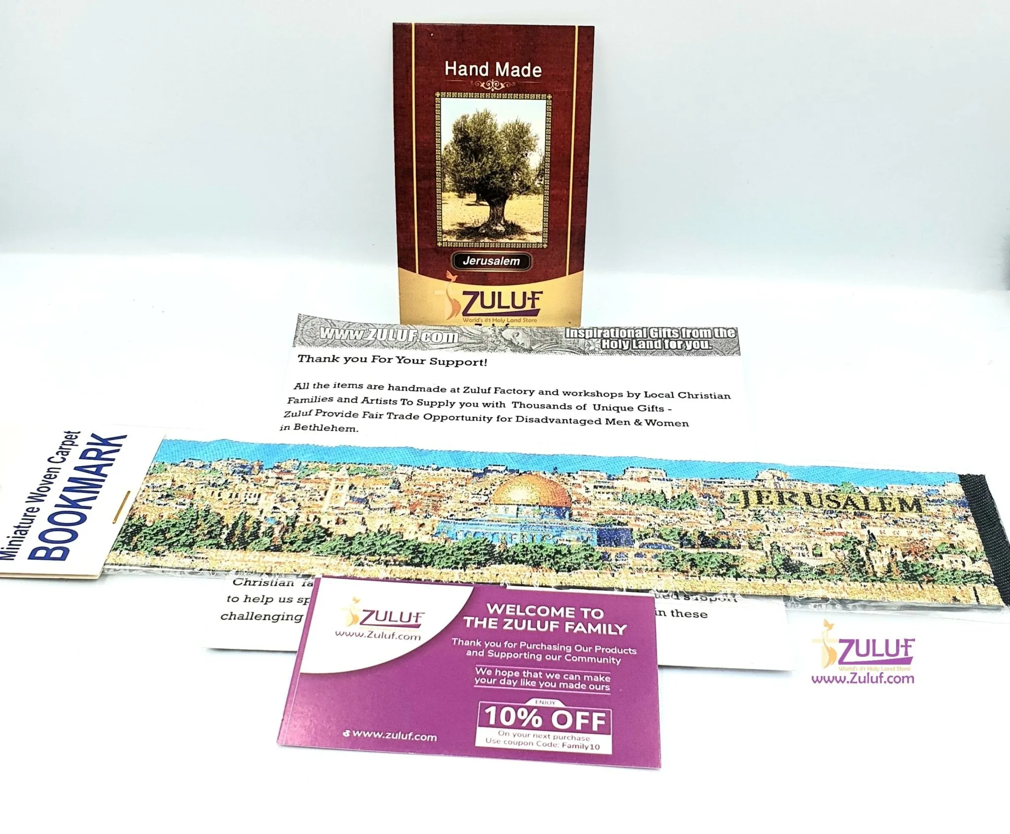 HLG223 Authentic Woven Oriental Carpet Bookmarks Jerusalem Walls City with Zuluf Certificate