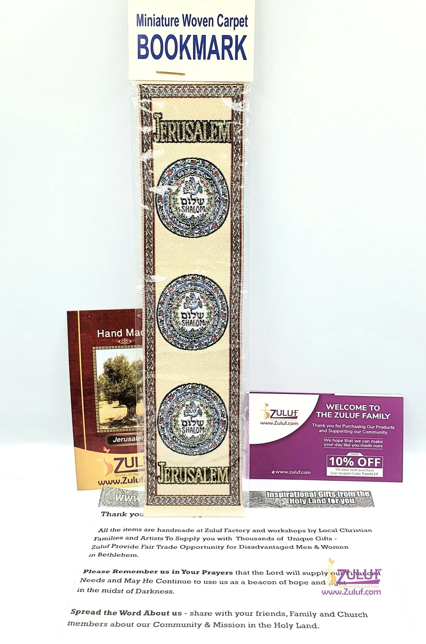 HLG223 Authentic Woven Oriental Carpet Bookmarks Jerusalem Walls City with Zuluf Certificate