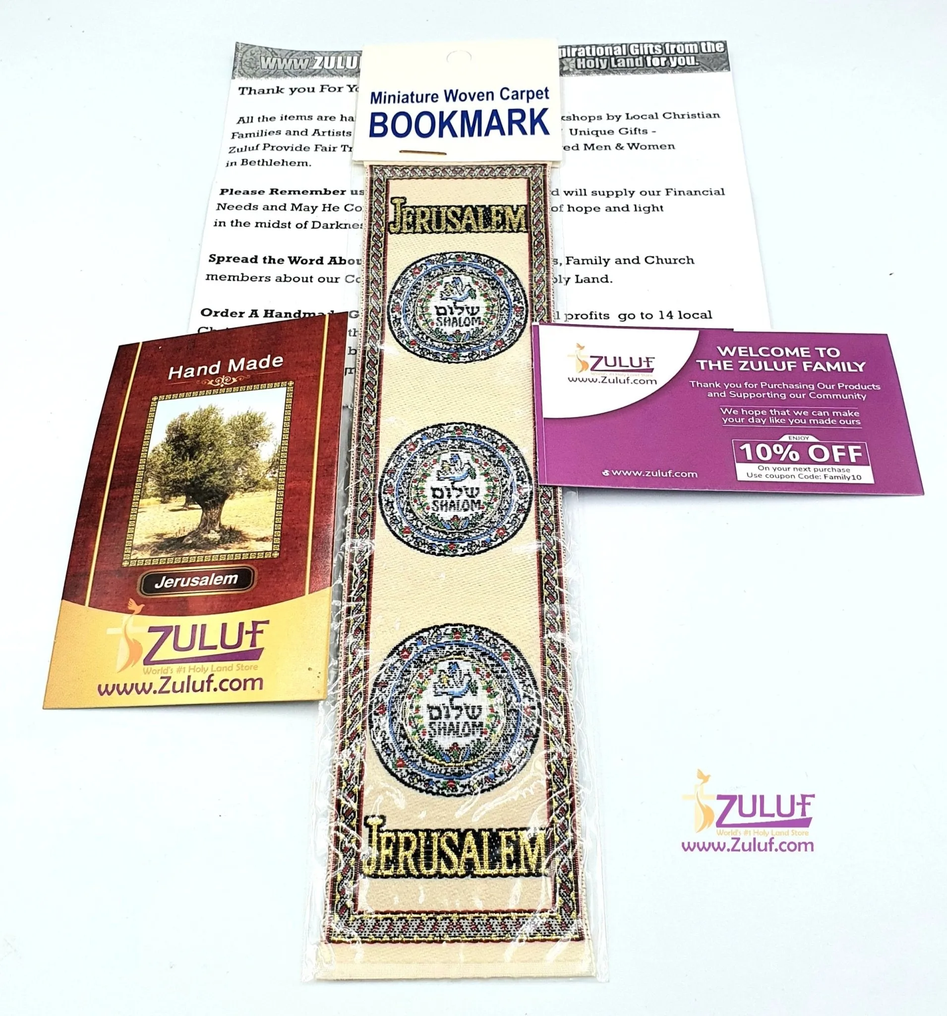 HLG223 Authentic Woven Oriental Carpet Bookmarks Jerusalem Walls City with Zuluf Certificate