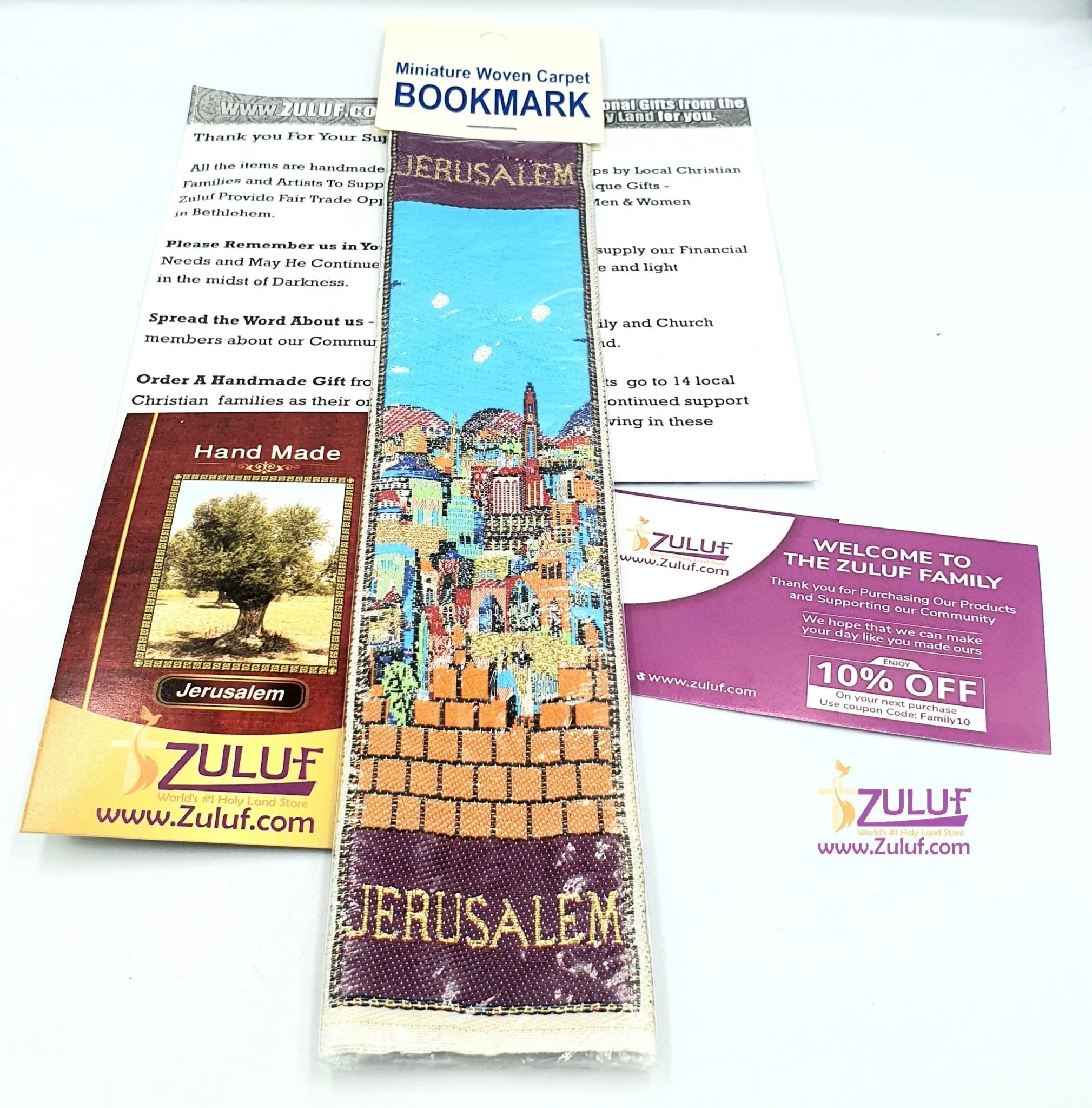 HLG223 Authentic Woven Oriental Carpet Bookmarks Jerusalem Walls City with Zuluf Certificate