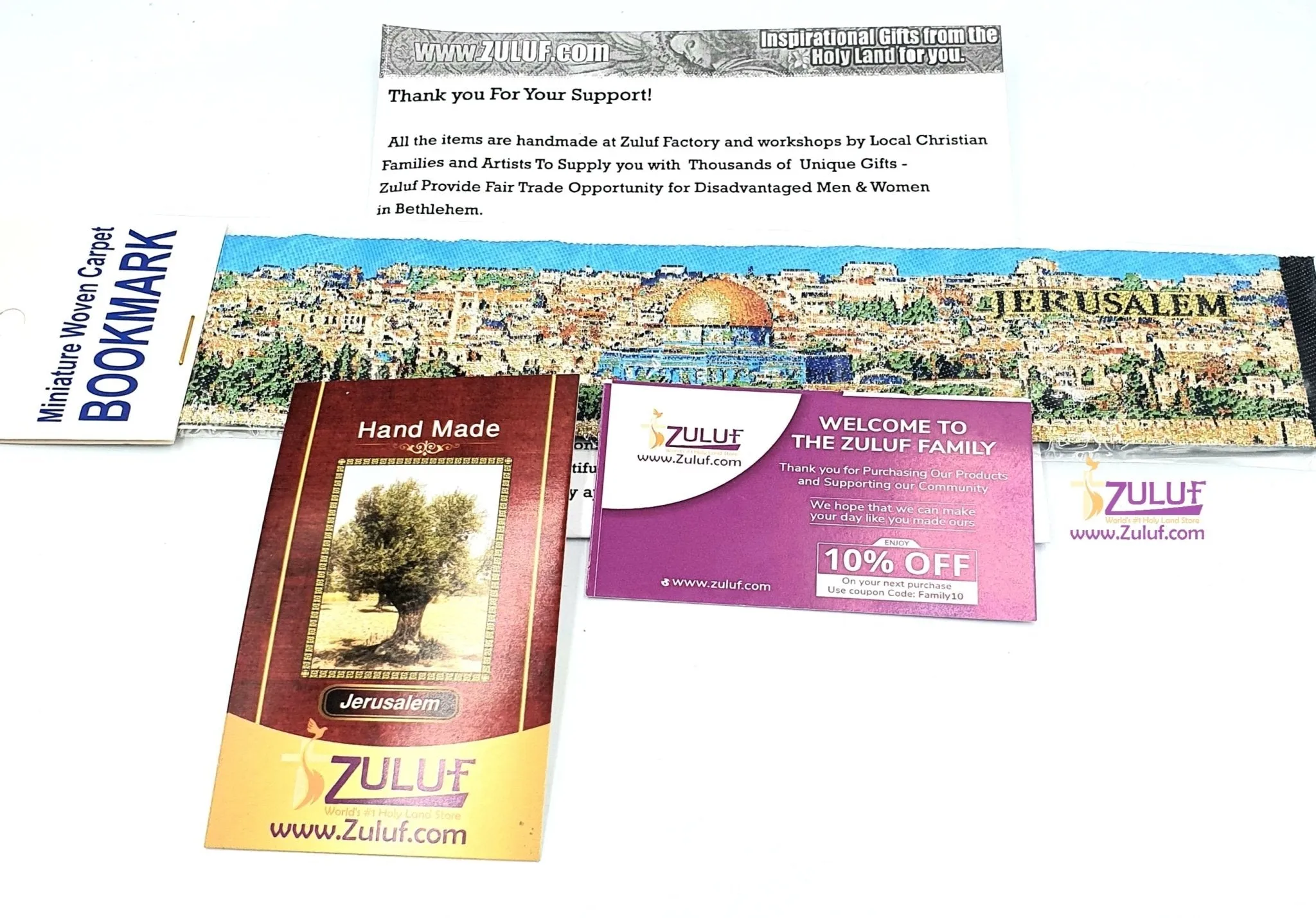 HLG223 Authentic Woven Oriental Carpet Bookmarks Jerusalem Walls City with Zuluf Certificate