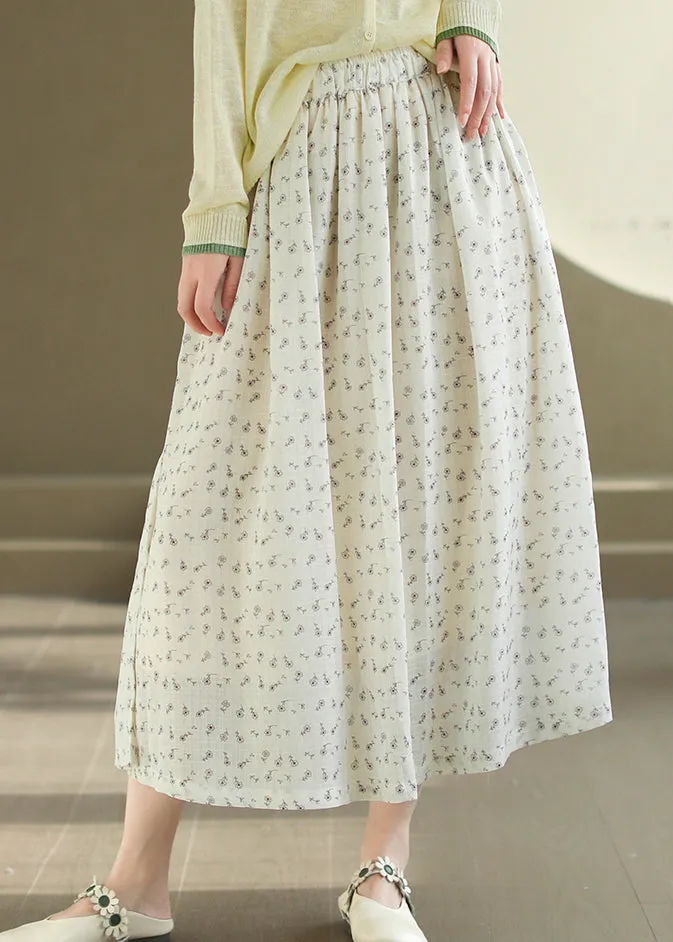 Original Light Yellow Printed Elastic Waist Cotton Skirt - Summer Style