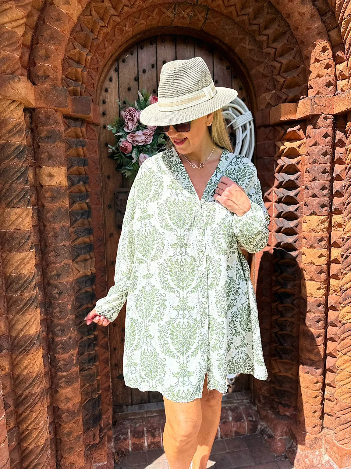 Alissa Khaki Patterned Shirt Dress