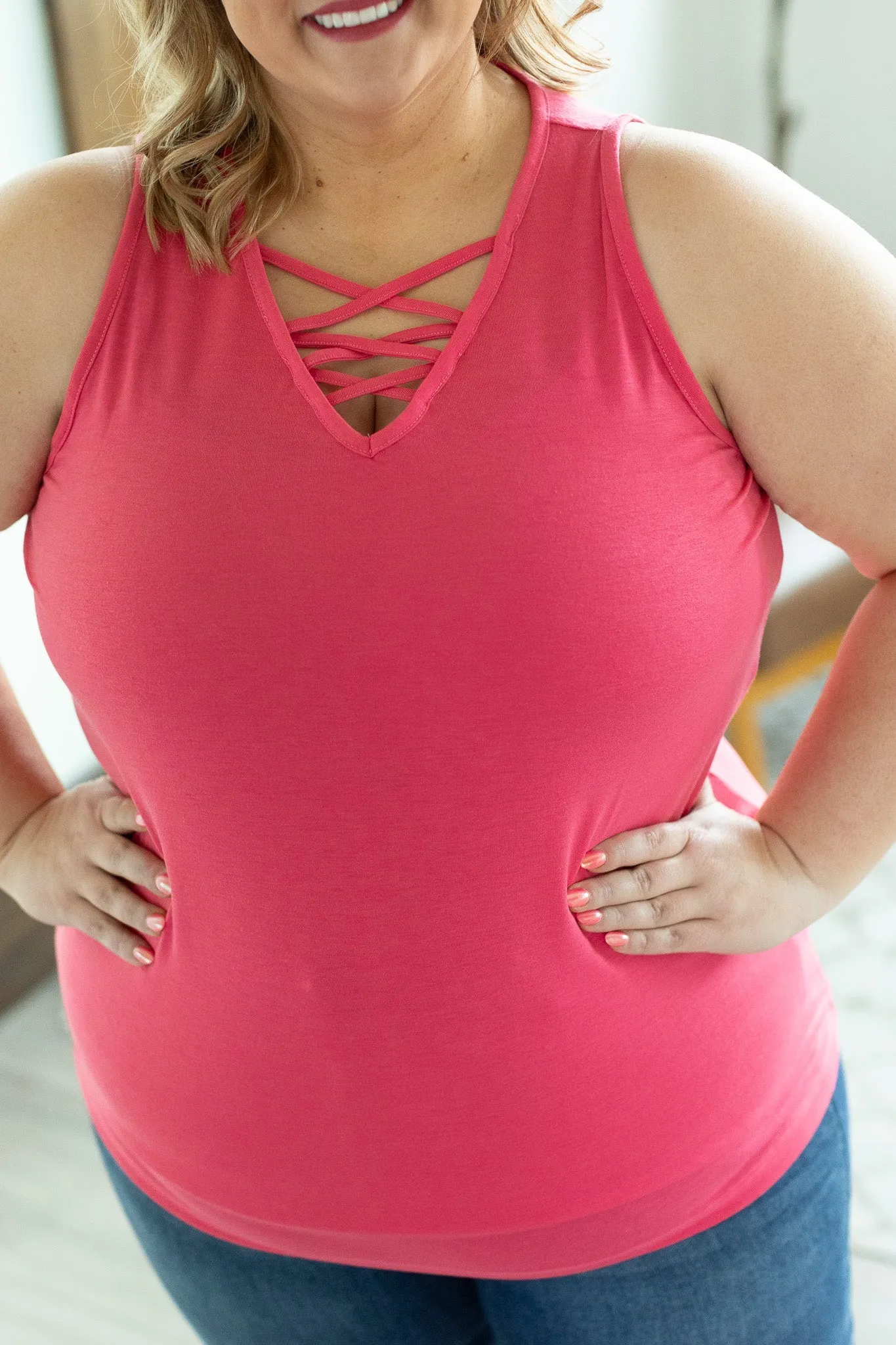 Pink Criss Cross Tank In Stock