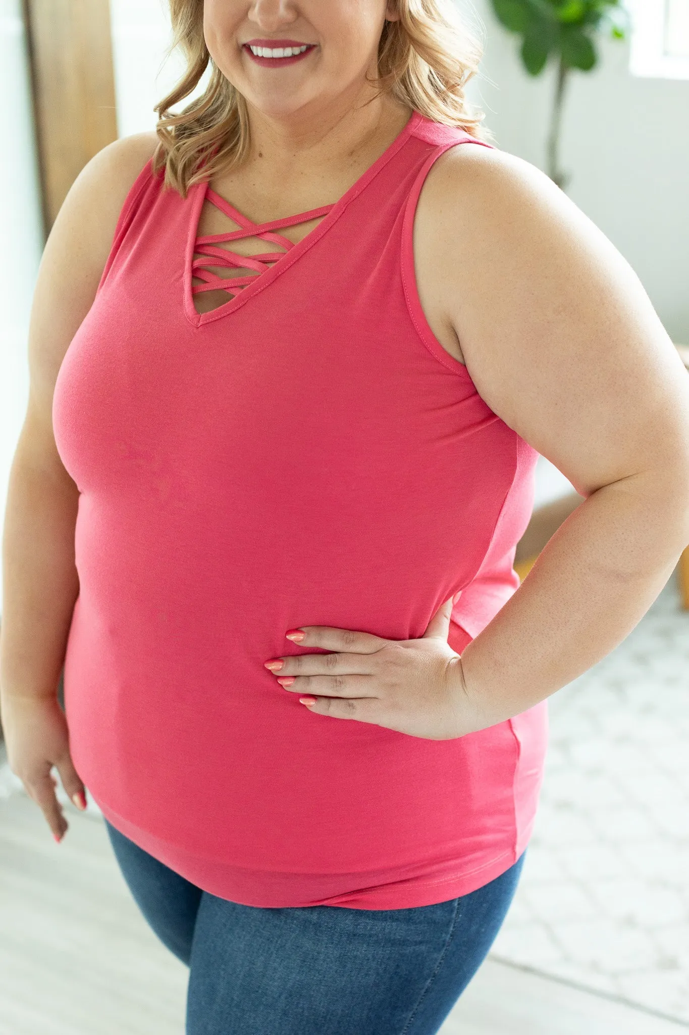 Pink Criss Cross Tank In Stock