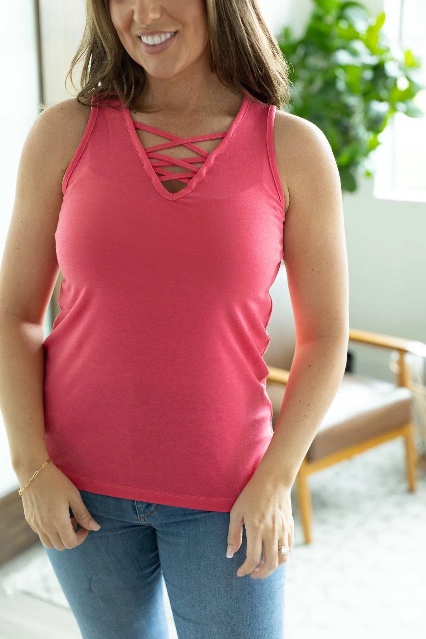 Pink Criss Cross Tank In Stock