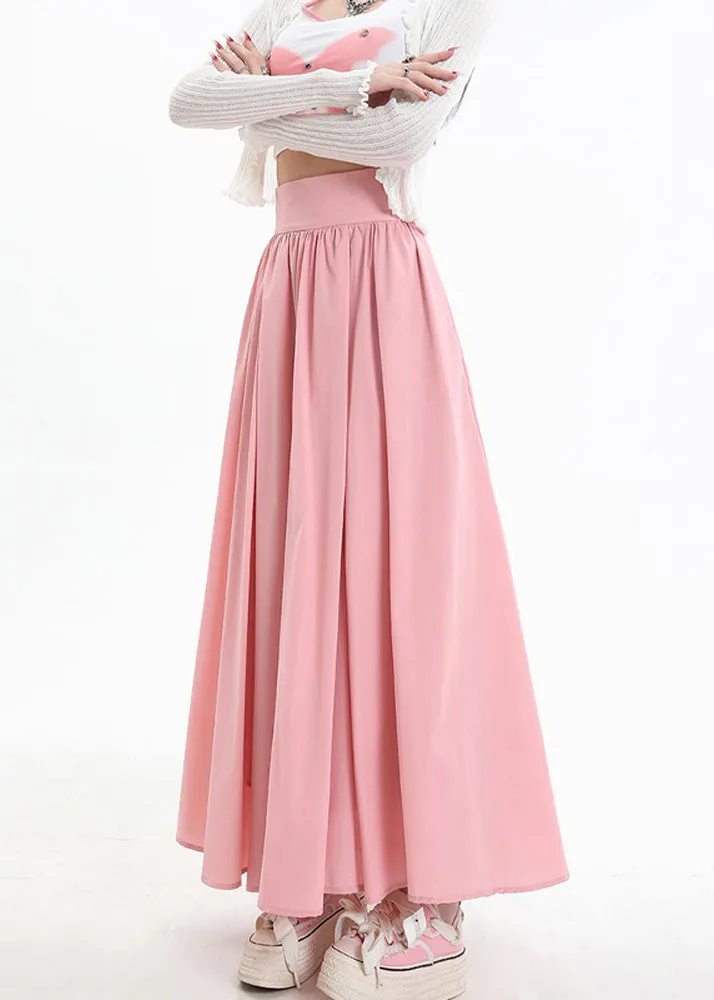 Pink Patchwork High Waist Cotton Skirt