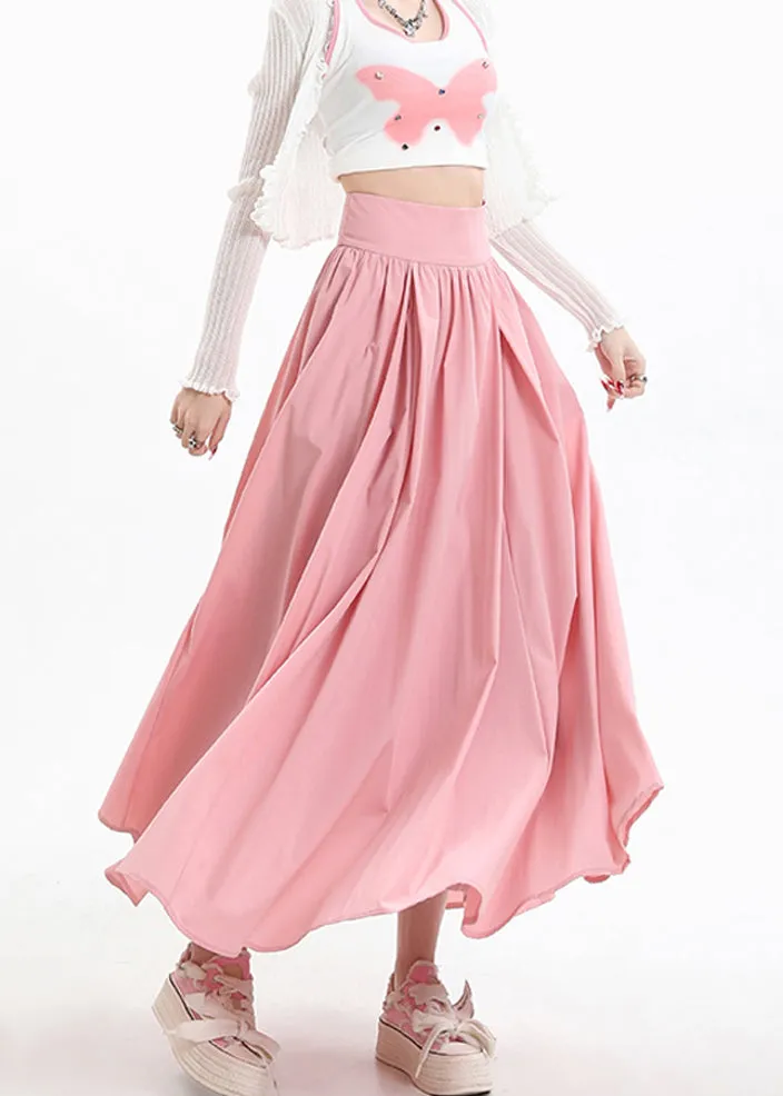 Pink Patchwork High Waist Cotton Skirt