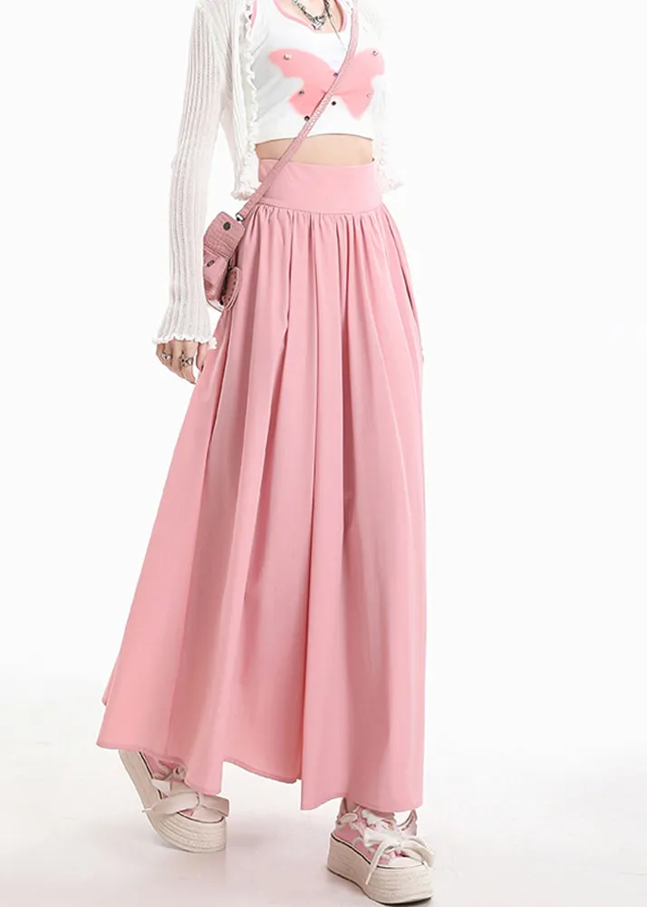 Pink Patchwork High Waist Cotton Skirt