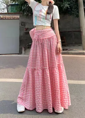 Pink Plaid Ruffle Skirt