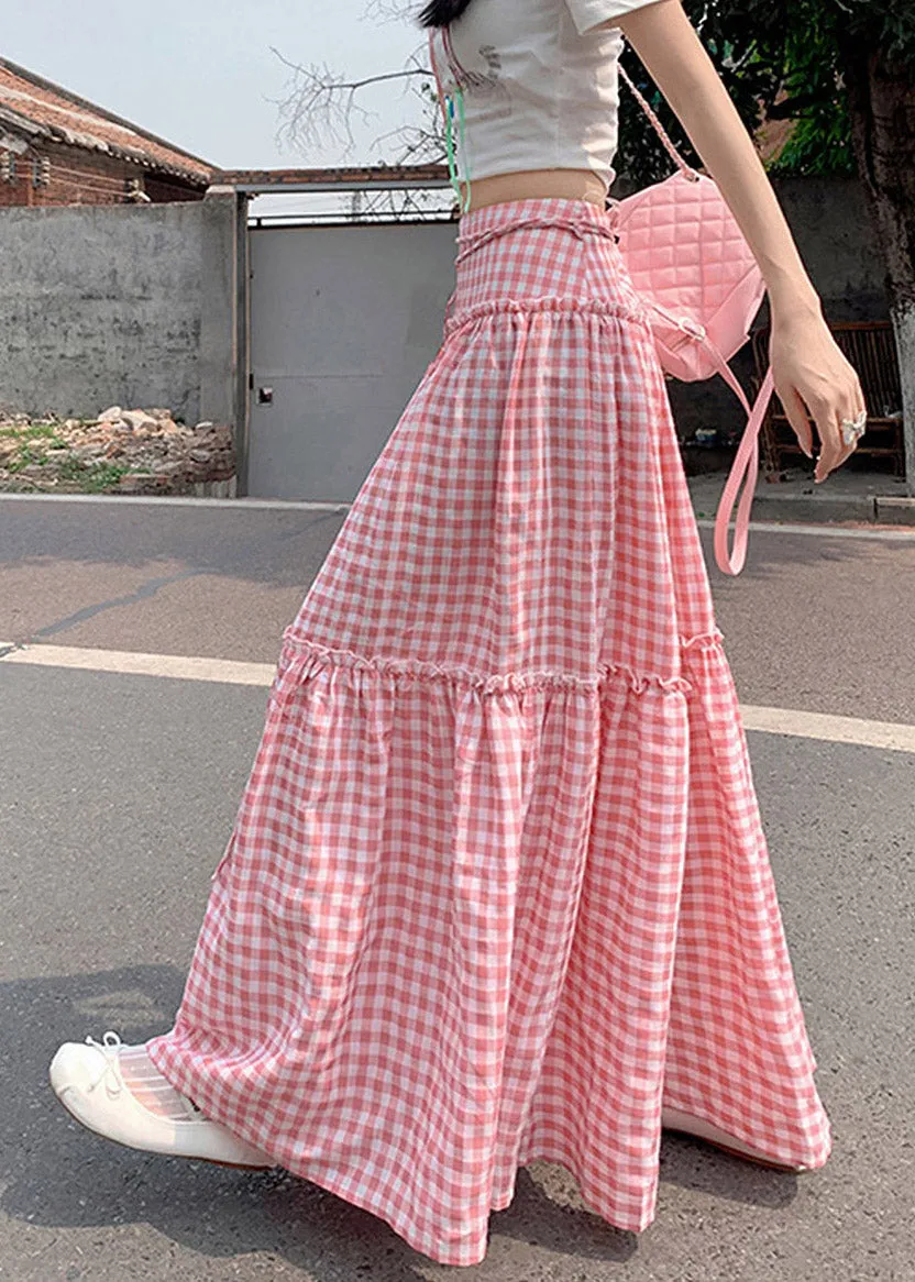 Pink Plaid Ruffle Skirt