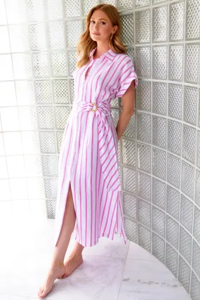 Pink Stripe Linen Shirt Dress