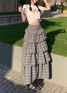 Plaid Ruffled High Waist Cotton Skirt